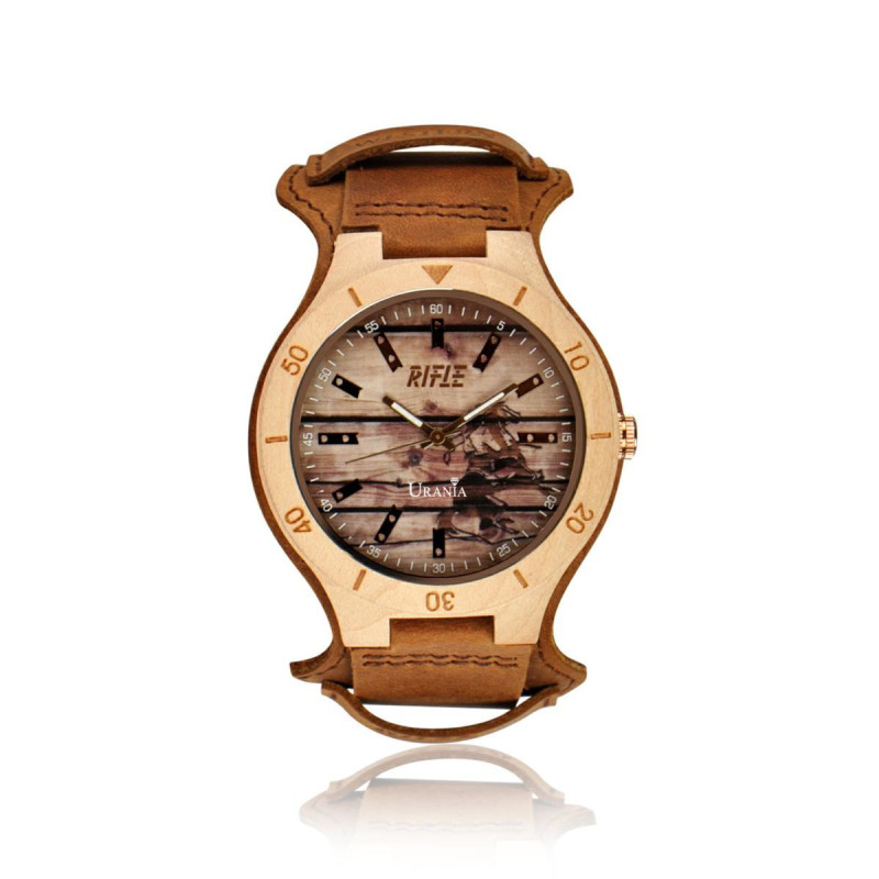 OROLOGIO UOMO IN LEGNO CON CASSA ACERO CHIARO CINT PELLE SCAMOSC