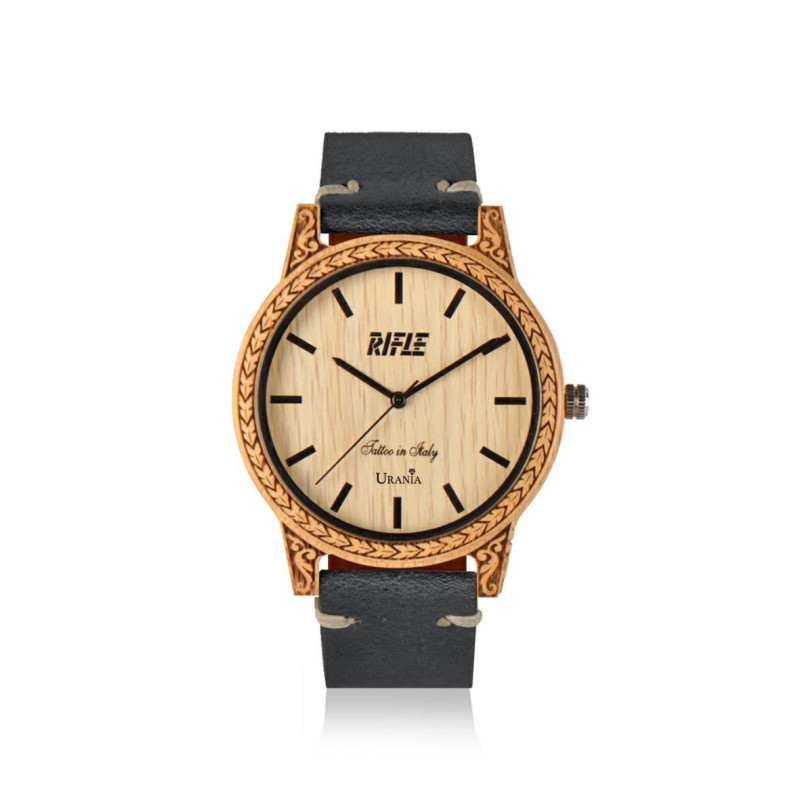 OROLOGIO UOMO IN LEGNO CASSA BAMBOO INCISA CIN PELLE INVECCHIATA