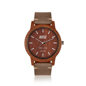 OROLOGIO UOMO IN LEGNO CASSA SANDALO ROSSO INCISA CINT PELLE INV