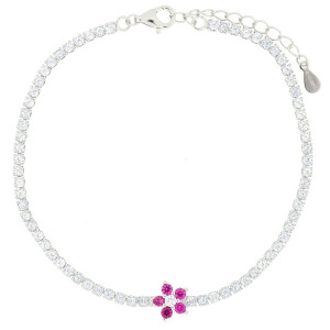 BRACCIALE TENNIS 2MM CM 17+3 IN ARGENTO 925 CON FIORE 7 MM