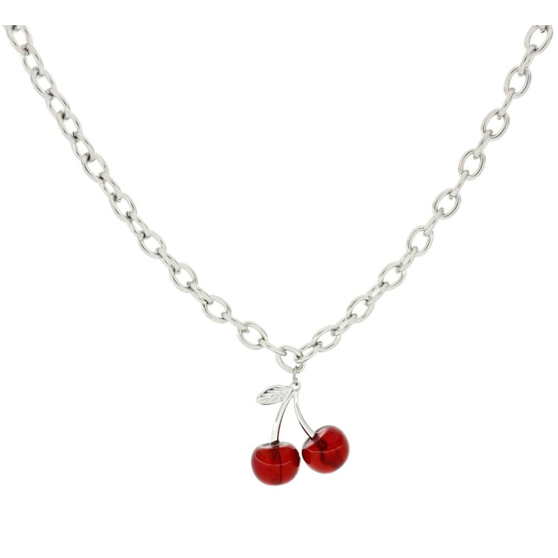 COLLANA CM 42+4 CHERRY IN ACCIAIO CILIEGIA MM 9