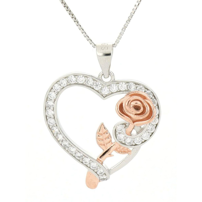 PENDENTE MISTI IN ARGENTO 925 CUORE MM 22 CON ROSA