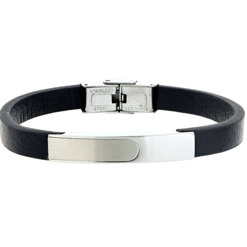 BRACCIALE CM 22 UOMO IN PELLE E ACCIAIO MM 7