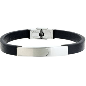 BRACCIALE CM 22 UOMO IN PELLE E ACCIAIO MM 7