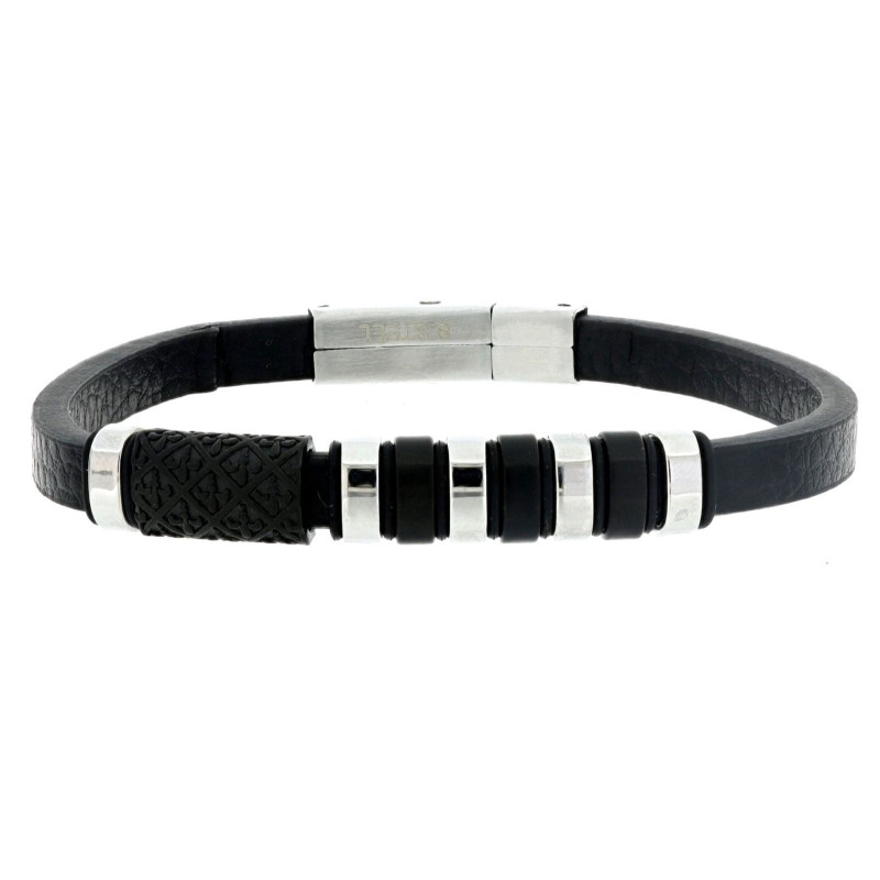 BRACCIALE CM 21 UOMO IN PELLE E ACCIAIO MM 8