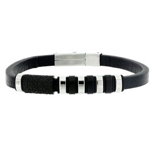 BRACCIALE CM 21 UOMO IN PELLE E ACCIAIO MM 8