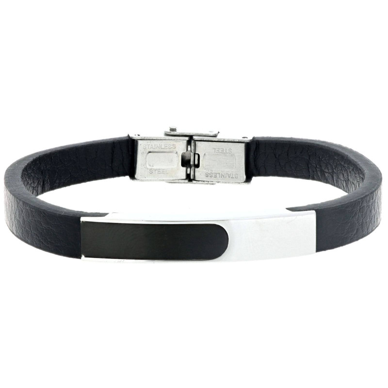 BRACCIALE CM 22 UOMO IN PELLE E ACCIAIO MM 7