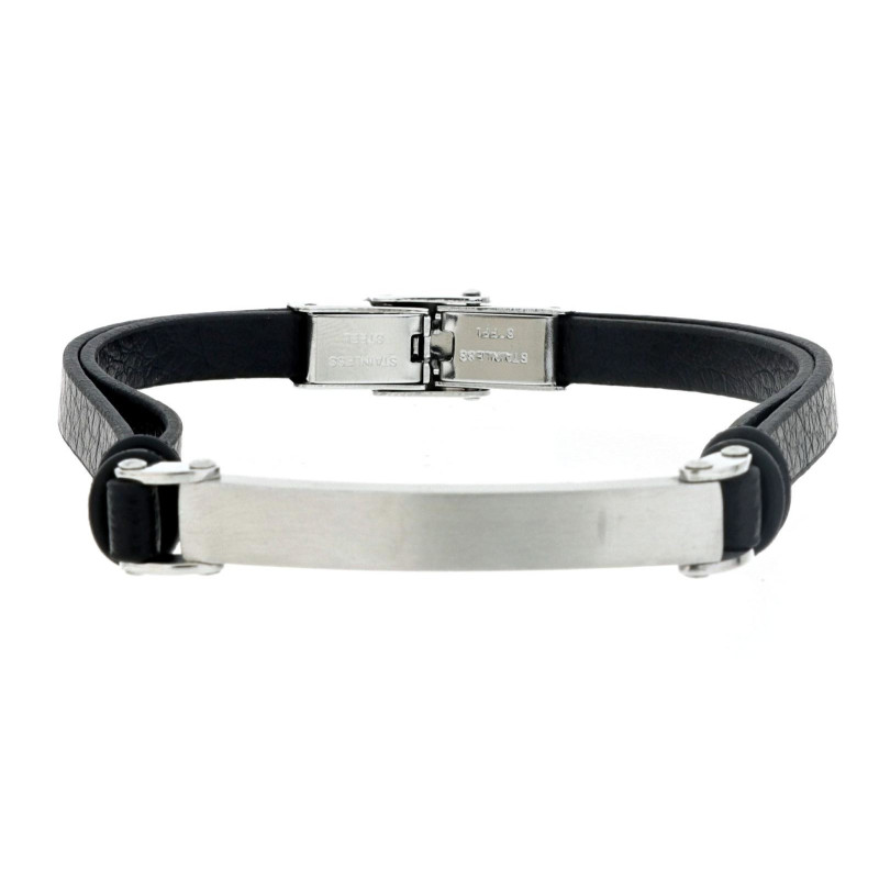 BRACCIALE CM 22 UOMO IN PELLE E ACCIAIO MM 6