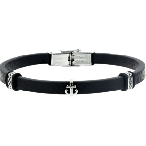 BRACCIALE CM 22 UOMO IN PELLE E ACCIAIO MM 8