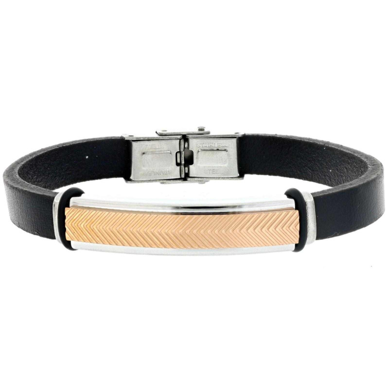 BRACCIALE CM 21 UOMO IN PELLE E ACCIAIO MM 9