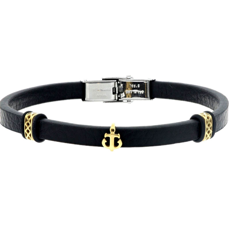 BRACCIALE CM 22 UOMO IN PELLE E ACCIAIO MM 8