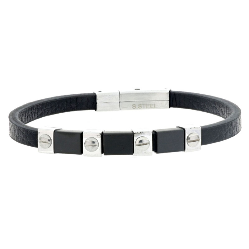 BRACCIALE CM 21 UOMO IN PELLE E ACCIAIO MM 6