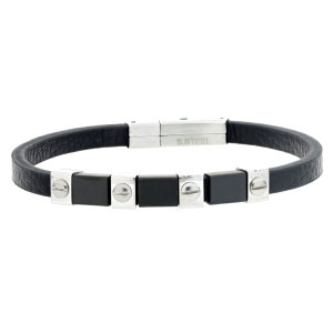 BRACCIALE CM 21 UOMO IN PELLE E ACCIAIO MM 6