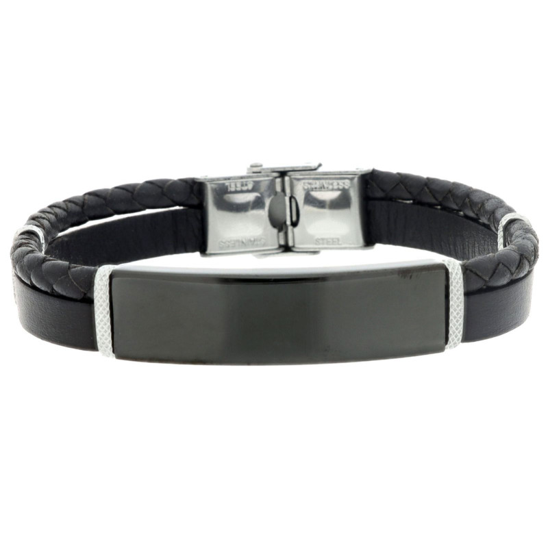 BRACCIALE CM 21 UOMO IN PELLE E ACCIAIO MM 11