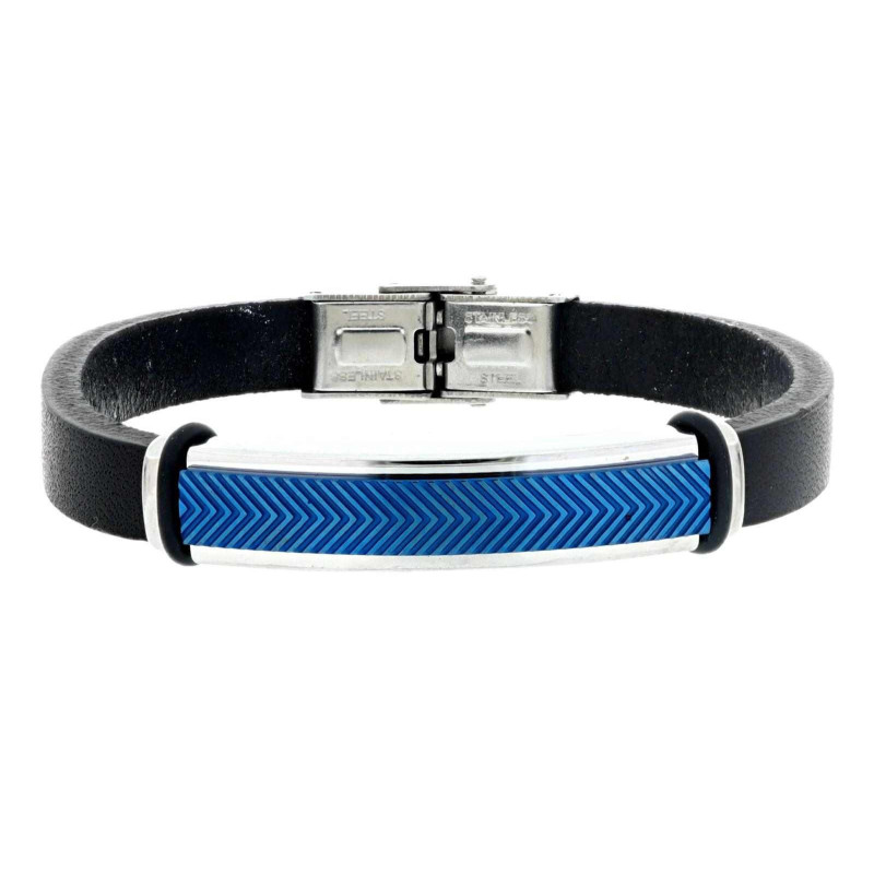 BRACCIALE CM 22 UOMO IN PELLE E ACCIAIO MM 9