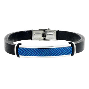 BRACCIALE CM 22 UOMO IN PELLE E ACCIAIO MM 9