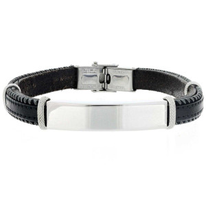 BRACCIALE CM 21 UOMO IN PELLE E ACCIAIO MM 9