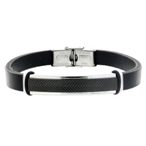 BRACCIALE CM 22 UOMO IN PELLE E ACCIAIO MM 9