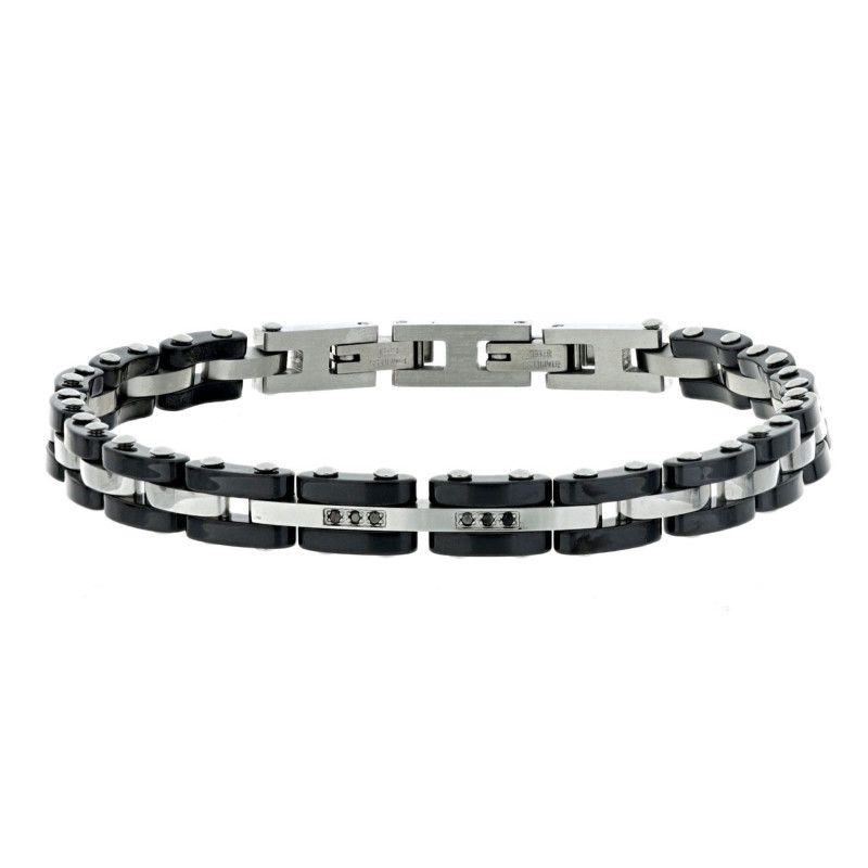 BRAC.IN ACCIAIO CM 21 CON 6 DIAMANTI NERO/SI 1MM CT 0,008