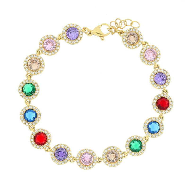 BRACCIALE CM 17+2 MINERVA IN ACCIAIO MM 8 CON ZIRCONI COLORATI