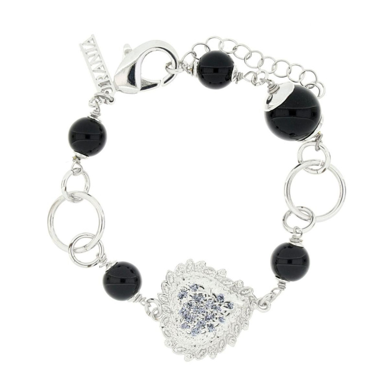 BRACCIALE "AMAZZONE" IN OTTONE CON ONICE NERO CUORE